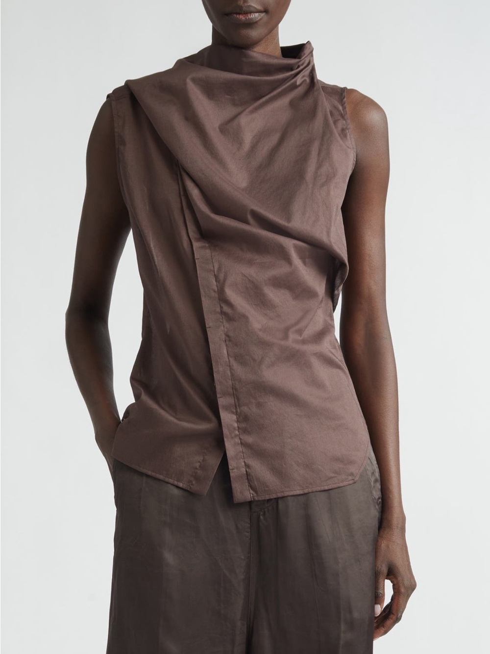 Rick Owens Brown Draped Sleeveless Shirt